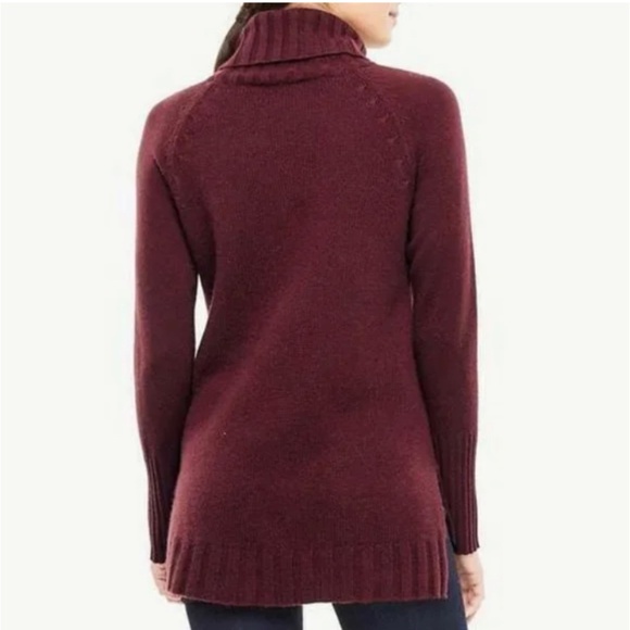 Ann Taylor Sz. S 100% Cashmere Burgundy Turtleneck Sweater Tunic - Picture 2 of 11